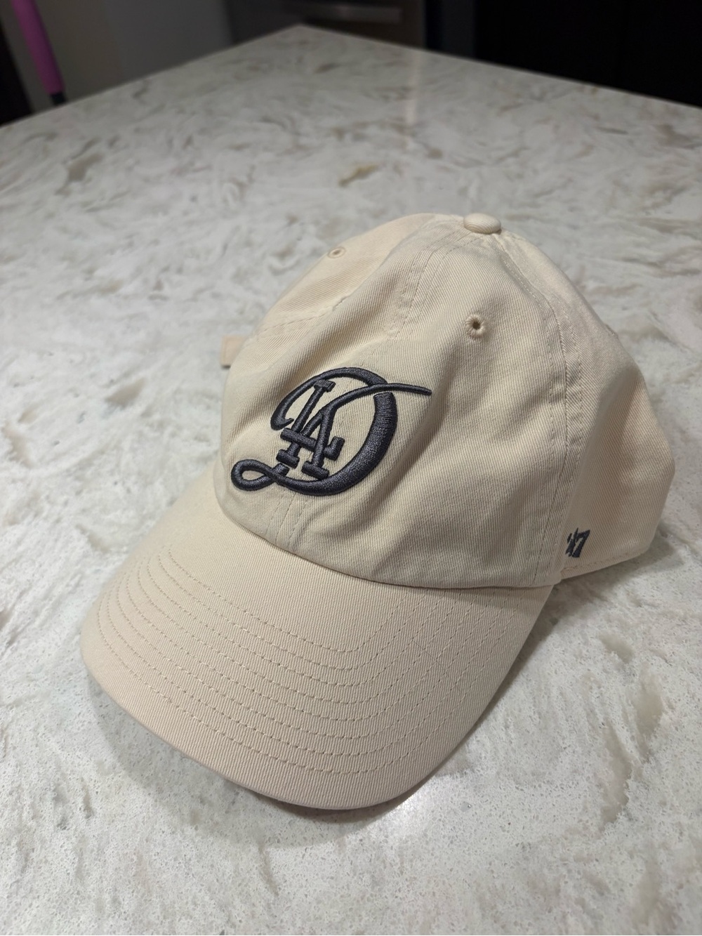 '47 Cream Dodgers Script D Baseball Cap with Navy Logo